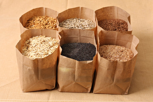 Whole grains, flax, granola, poppy, sunflower, wheatgerm and oats.