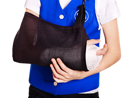 Child with broken arm. Isolated.