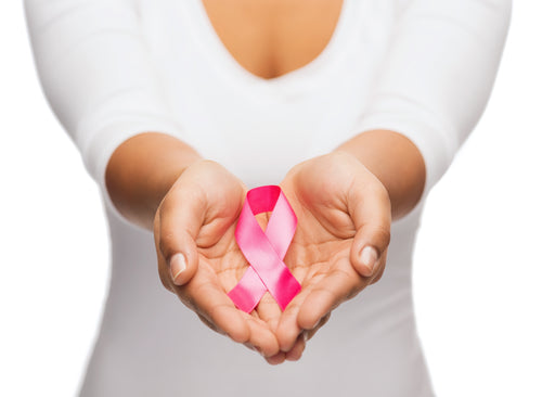 healthcare and medicine concept - womans hands holding pink breast cancer awareness ribbon