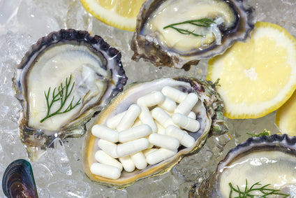 Zinc capsule supplementary  food oyster seafood lemon dill fresh mussel