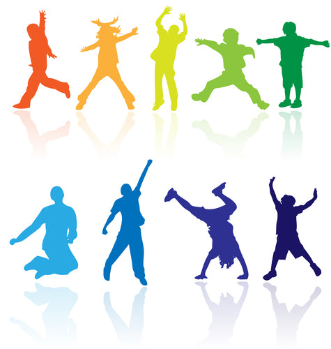 Vector colored silhouettes with reflections of children activity. Easy to edit, any size.