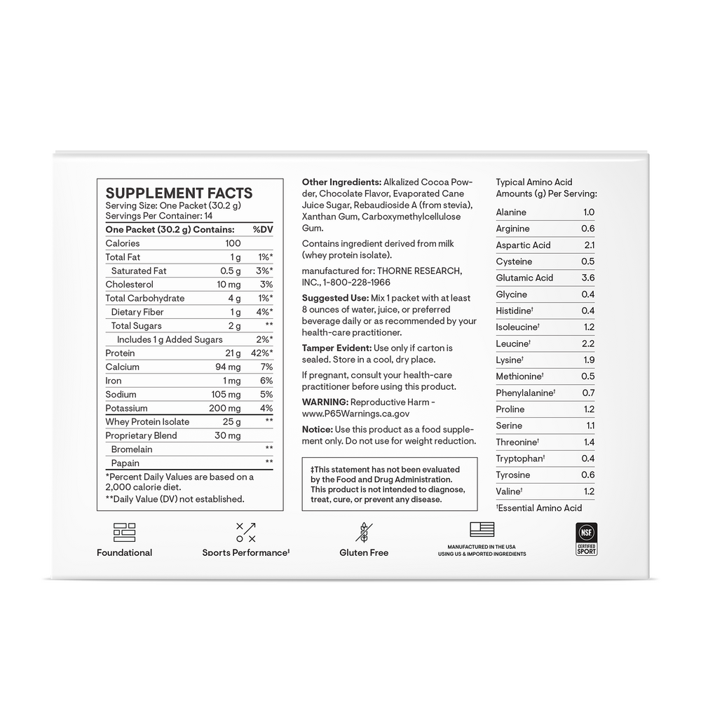 Whey Protein Isolate Packets by Thorne Chocolate